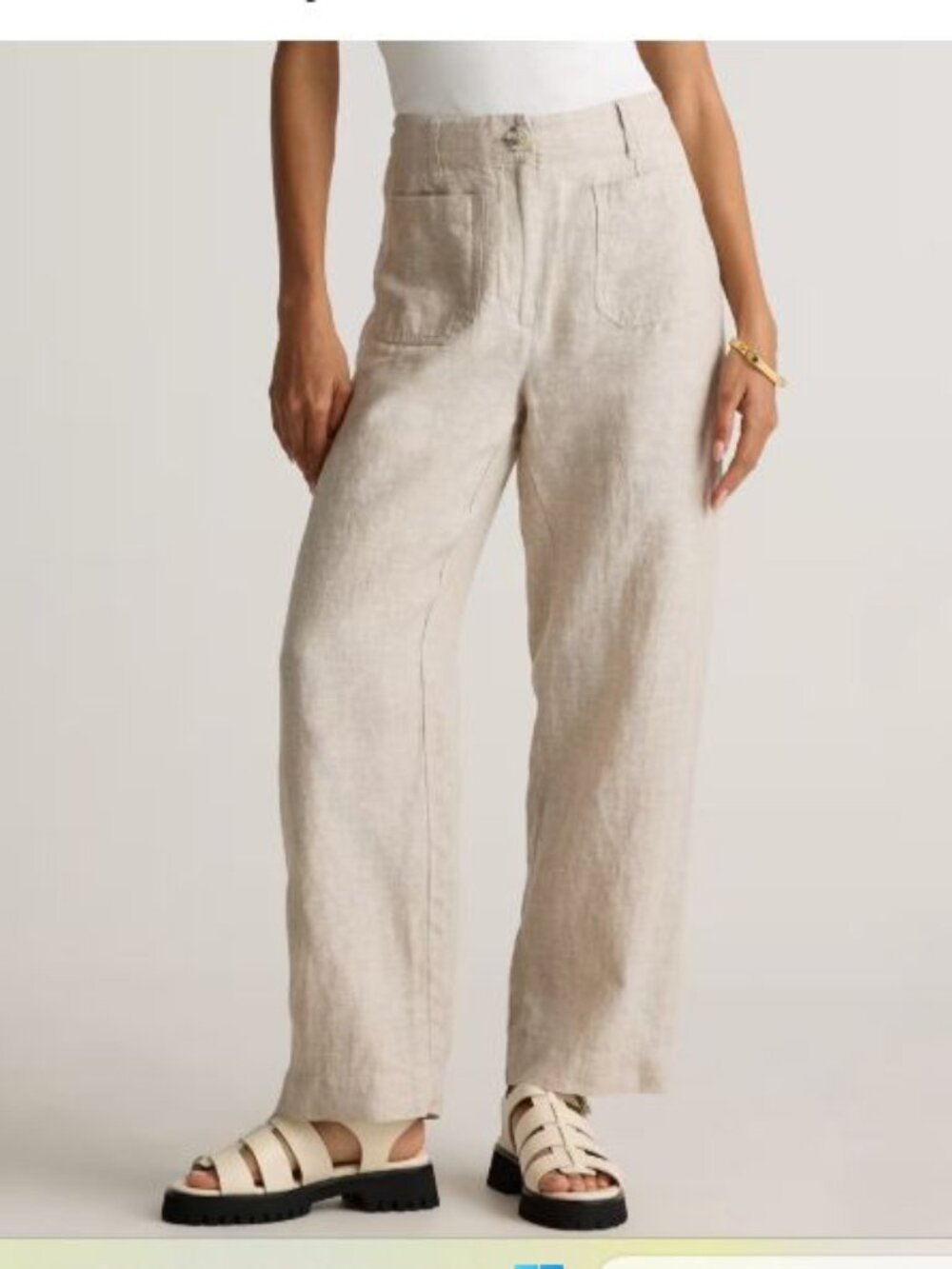 NWT Quince Linen FLAX BEIGE Patch Pocket Wide Leg Pants (fit sz 4)